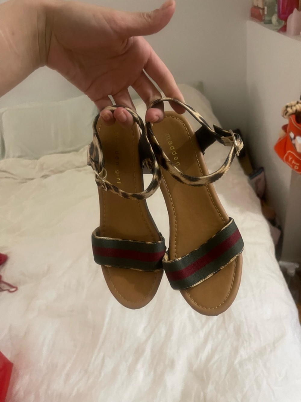Madden Girl Leopard Platform Sandal with Green and Red Stripe - Picture 3 of 5